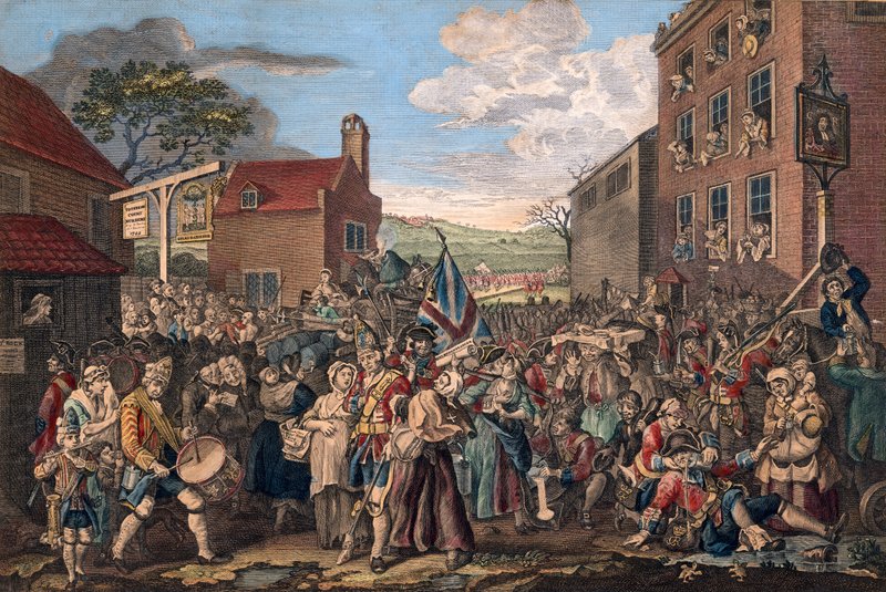 Reprezentace Pochodu stráží směrem ke Skotsku v roce 1745 od William Hogarth