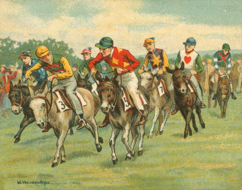 Historické a moderní závody, Donkey Derby (chromolitho) od William Hounsom Byles
