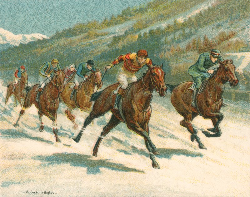Historické a moderní závody, ploché dostihy (kůň) na ledě (chromolitho) od William Hounsom Byles