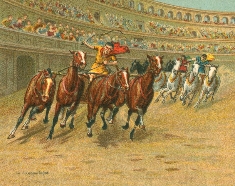 Historické a moderní závody, závody římských vozů (chromolitho) od William Hounsom Byles