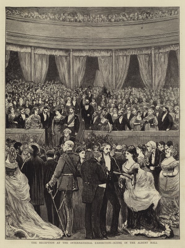 Recepce na mezinárodní výstavě, scéna v Albert Hall rytina od William III Bromley