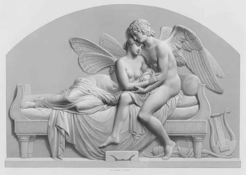 Cupid a Psyche, ze sochy od J Gibsona, RA ve Sbírce královny (rytina) od William John Roffe