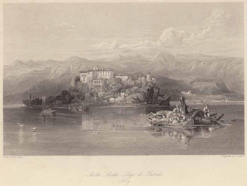 Isola Lechi, jezero Garda, Itálie (rytina) od William Leighton (after) Leitch