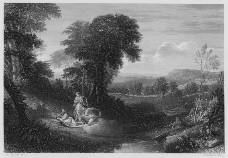 Narození Belphoebe a Amorett, z obrázku v královské sbírce (rytina) od William Leighton (after) Leitch