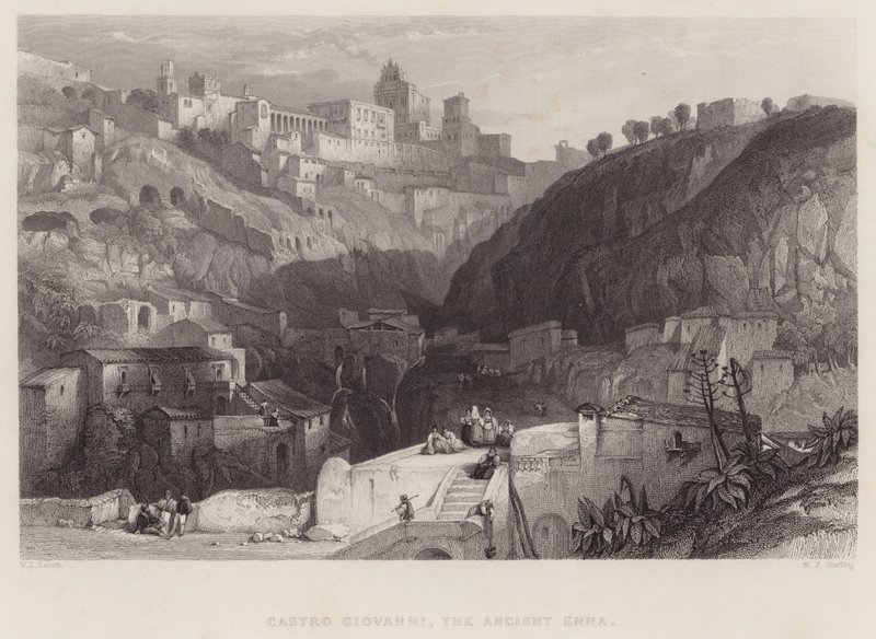 Castro Giovanni, starověká Enna (rytina) od William Leighton Leitch