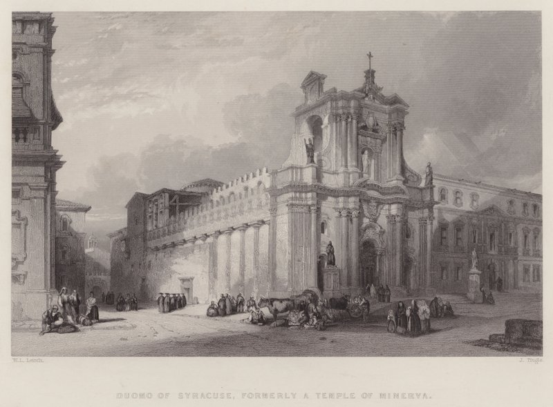 Duomo of Syrakusy, dříve chrám Minervy (rytina) od William Leighton Leitch