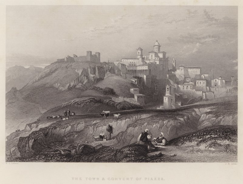 Město a klášter Piazza (rytina) od William Leighton Leitch