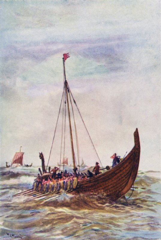 Válečná loď doby krále Alfréda (barevné lito) od William Lionel (after) Wyllie
