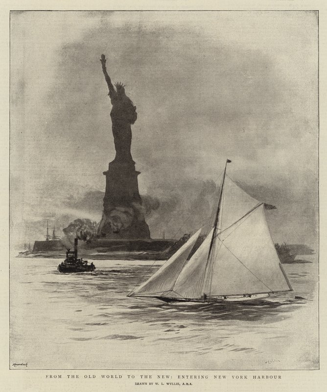 Ze Starého světa do Nového, vstup do přístavu New York od William Lionel Wyllie