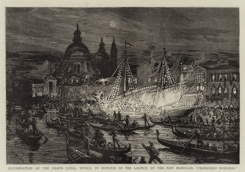 Iluminace Velkého kanálu v Benátkách na počest spuštění nového Ironcladu na vodu, Francesco Morosini od William Lionel Wyllie