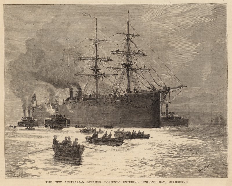 Nový australský parník Orient vstupuje do Hobson