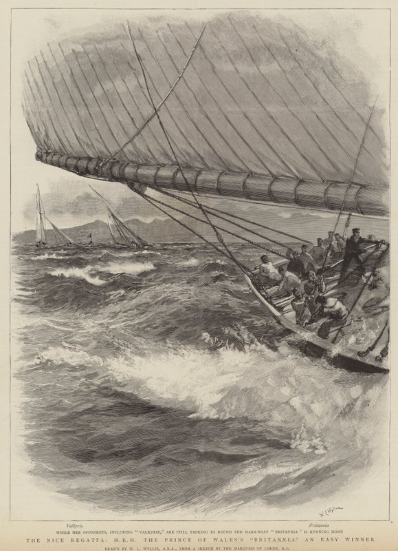Regata v Nice, loď Britannia Jeho královské Výsosti prince z Walesu a snadný vítěz od William Lionel Wyllie