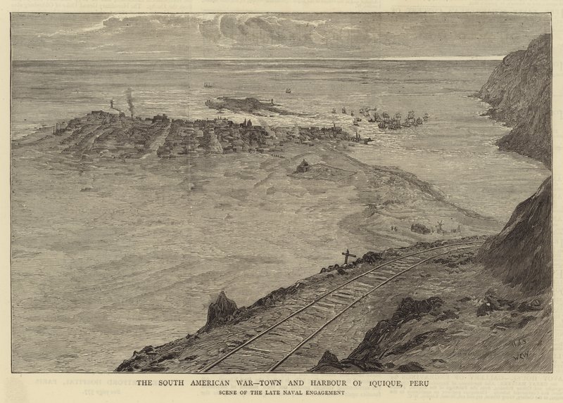 Jihoamerická válka, město a přístav Iquique, Peru od William Lionel Wyllie