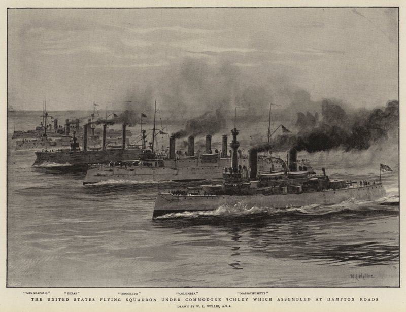 Letecká eskadra Spojených států pod komodorem Schleyem, která se shromáždila v Hampton Roads od William Lionel Wyllie