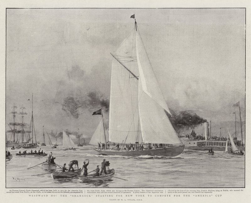 Westward Ho, Shamrock startující do New Yorku, aby soutěžil o America Cup od William Lionel Wyllie