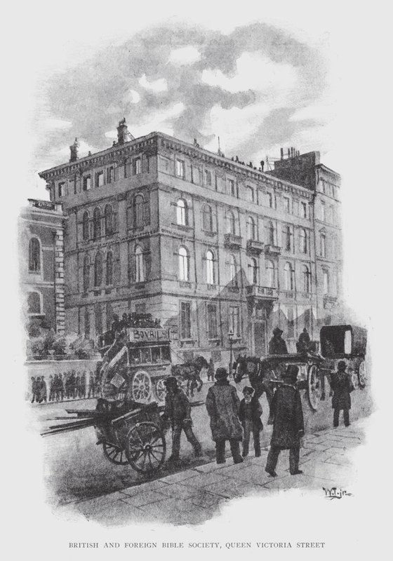 Britská a zahraniční biblická společnost, Queen Victoria Street (litho) od William Luker