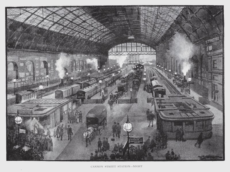 Cannon Street Station, noc (litho) od William Luker
