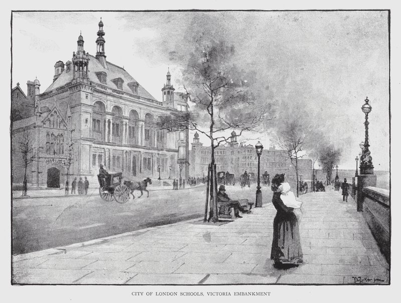 City of London Schools, Victoria Embankment (litho) od William Luker