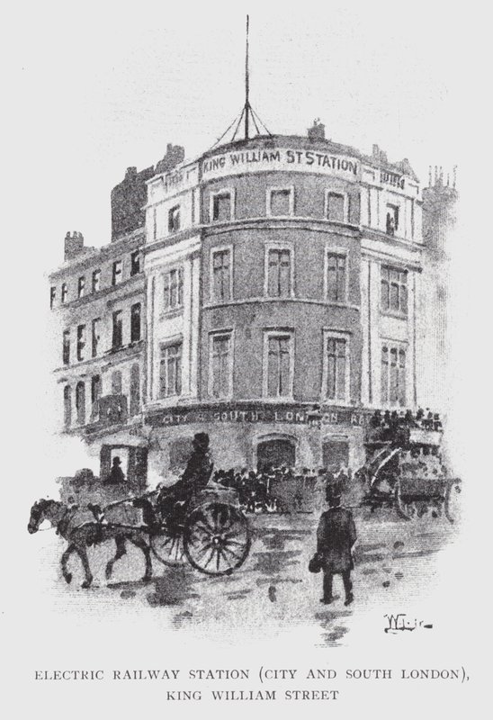 Electric Railway Station, City and South London, King William Street (litho) od William Luker