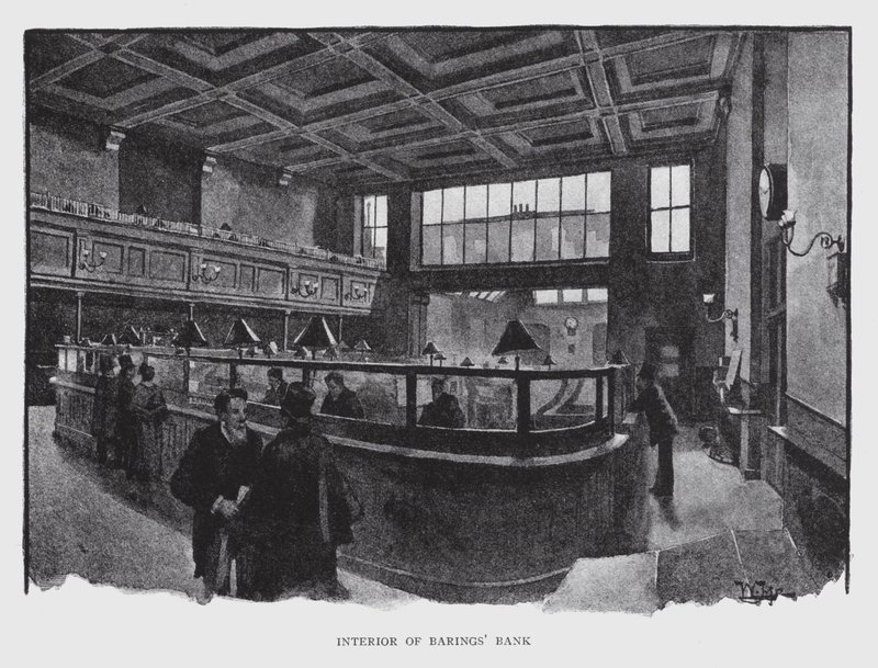 Interiér Baringsovy banky (litho) od William Luker