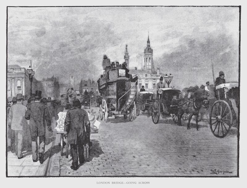 London Bridge, jdoucí přes (litho) od William Luker