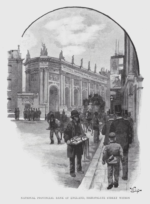 National Provincial Bank of England, Bishopsgate Street uvnitř (litho) od William Luker