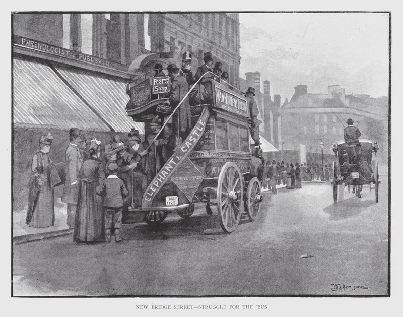 New Bridge Street, boj o „autobus (litho) od William Luker