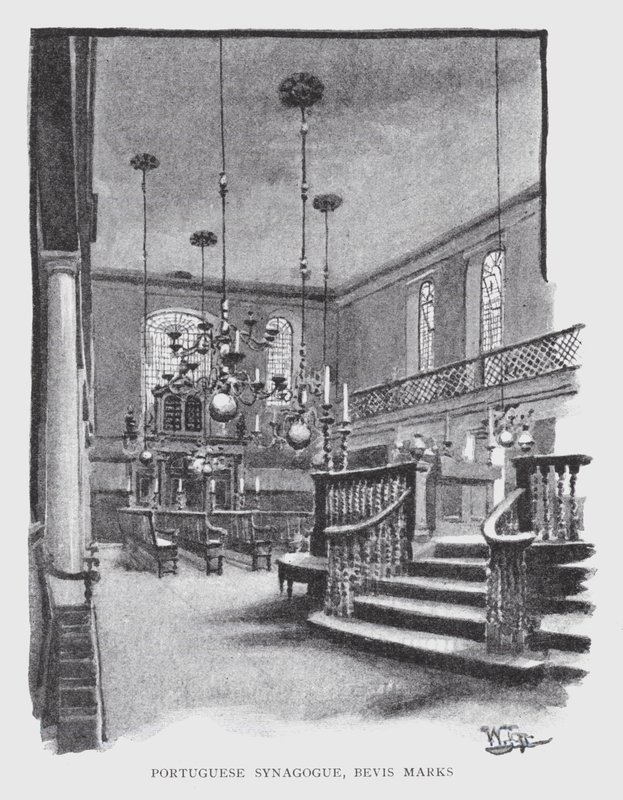 Portugalská synagoga, Bevis Marks (litho) od William Luker