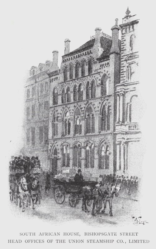 South African House, Bishopsgate Street, ústředí Union Steamship Co, Limited (litho) od William Luker