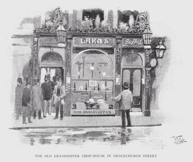 The Old Grasshopper Chop-House v Gracechurch Street (litho) od William Luker