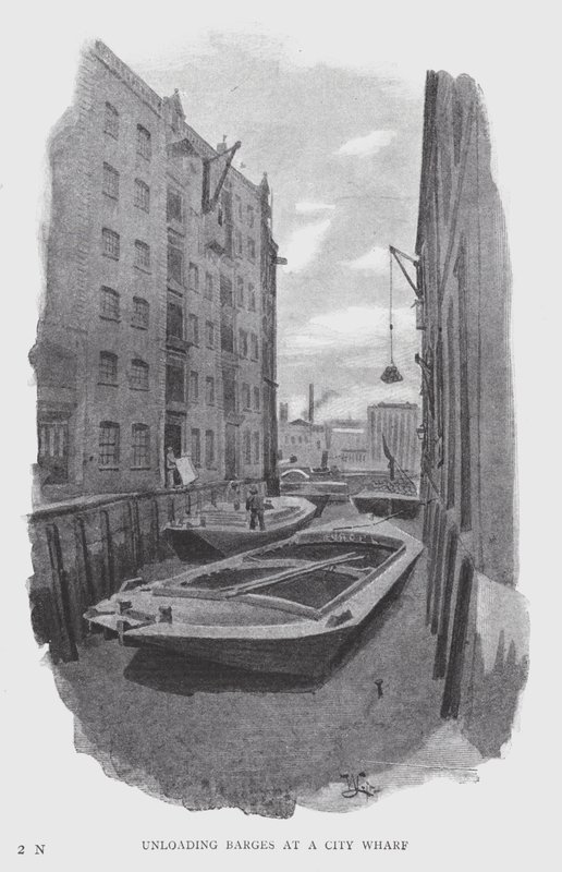 Vykládání člunů v City Wharf (litho) od William Luker