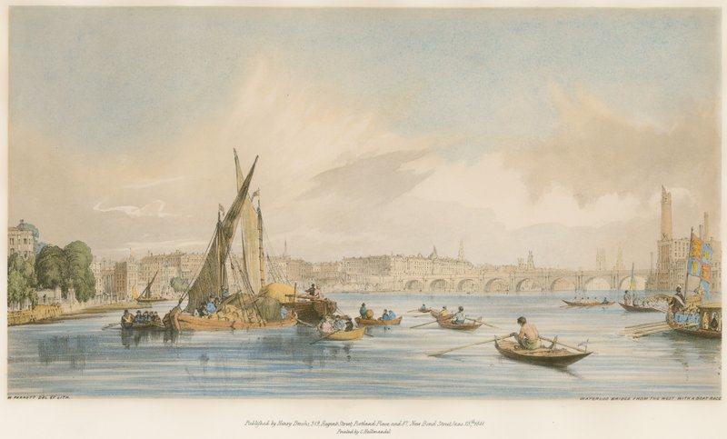 Most Waterloo od západu, závod lodí od William Parrott