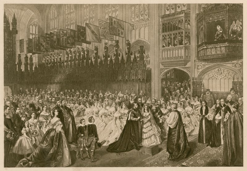 Sňatek prince z Walesu a princezny Alexandry Dánské, kaple svatého Jiří, hrad Windsor od William Powell (after) Frith