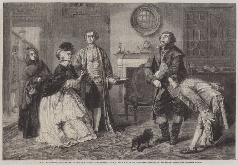 Honeywood představuje soudní vykonavatele slečně Richlandové jako své přátele. od William Powell Frith