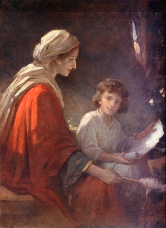 Marie s Ježíškem, Lukáš ii, 39, 40 (barevná litografie) od William Pratt