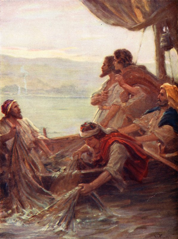 Ráno u Tiberiadského jezera, Jan xxi, 4-6 (barevná litografie) od William Pratt