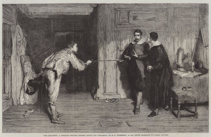Výzva, puritánský boj mezi ctí a svědomím od William Quiller Orchardson