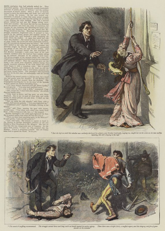 Ilustrace k filmu An Episode of West Woodlands, Bret Harte (chromolit) od William Small
