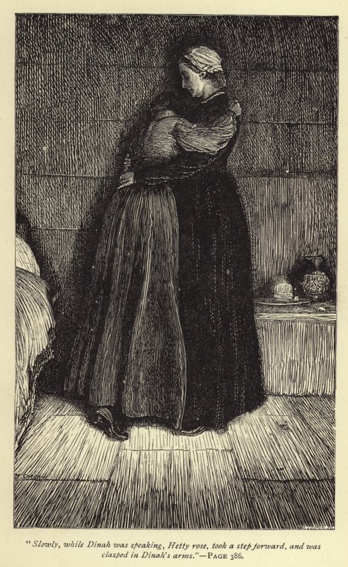 Pomalu, zatímco Dinah mluvila, Hetty vstala, udělala krok vpřed a byla sevřena Dinah v náručí. od William Small