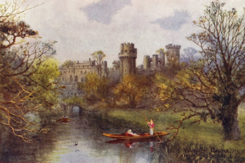 Hrad Warwick, z mostu (barevné lito) od William W. Quatremain