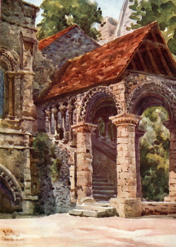 Canterbury, Norman Stairway (barevné lito) od William Wiehe Collins