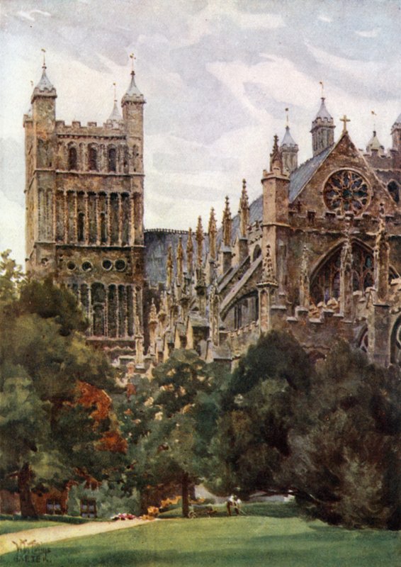 Exeter z palácových zahrad (barevné lito) od William Wiehe Collins