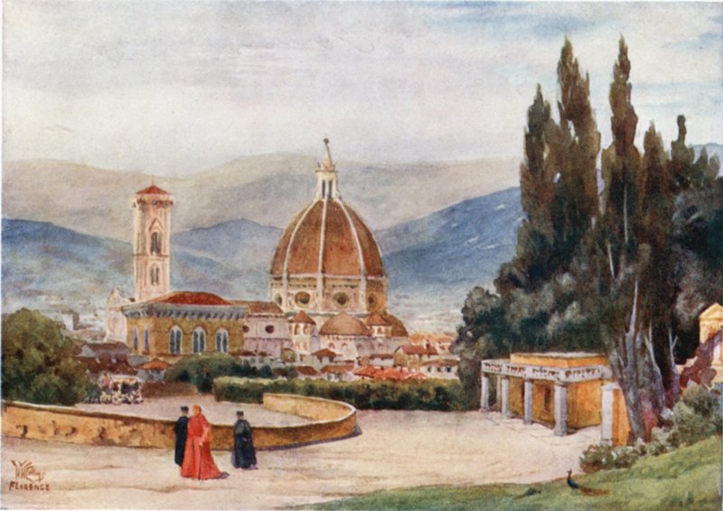 Florencie. Duomo, ze zahrad Boboli (barva lito) od William Wiehe Collins