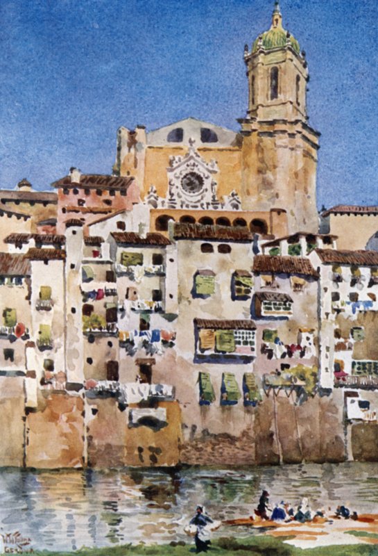 Gerona, katedrála (barevná lito) od William Wiehe Collins