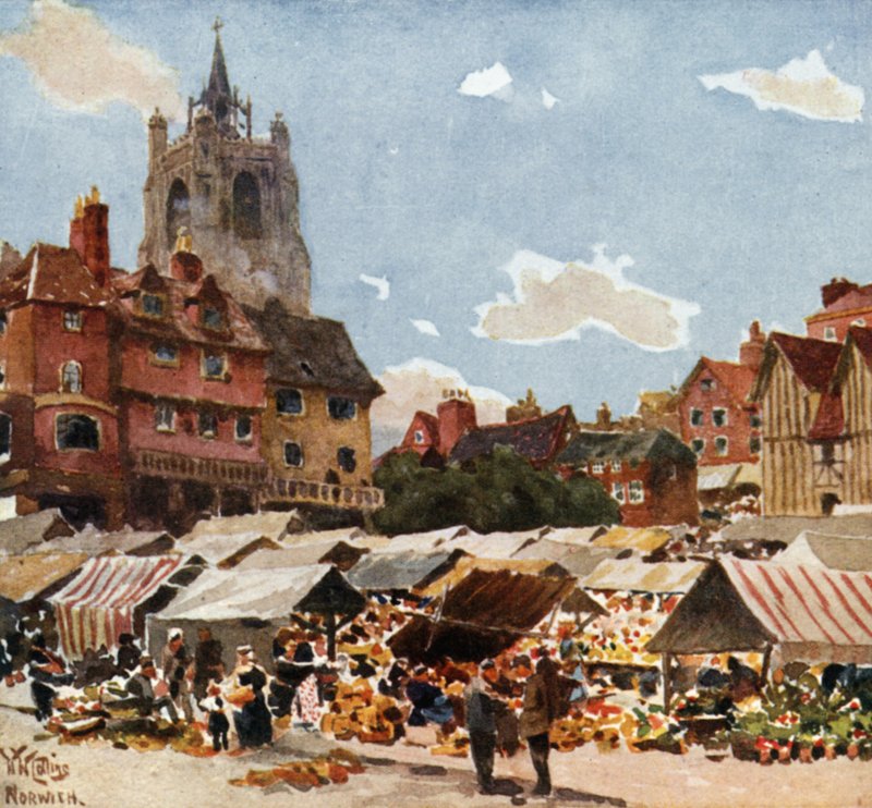 Norwich, tržiště (barevné lito) od William Wiehe Collins
