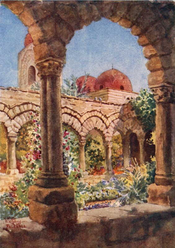 Palermo. Kláštery SAN. John of the Hermits (barva litho) od William Wiehe Collins