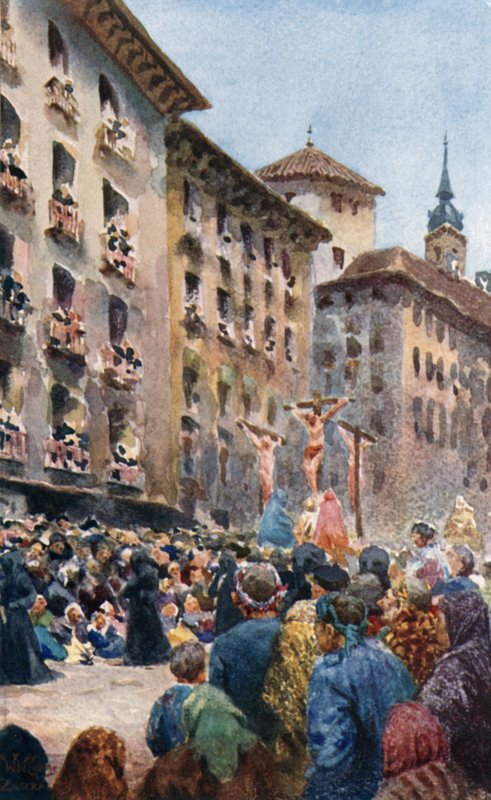 Zaragoza, velikonoční procesí (barva litho) od William Wiehe Collins