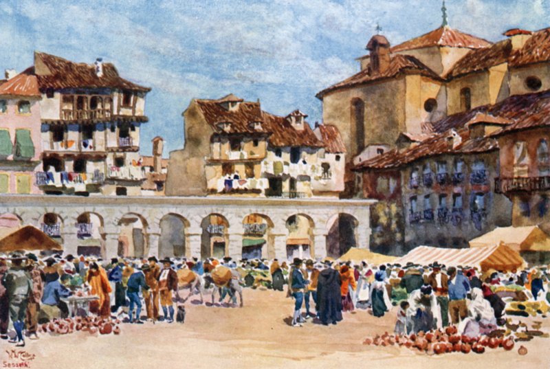 Segovia, Plaza Mayor (barevné lito) od William Wiehe Collins