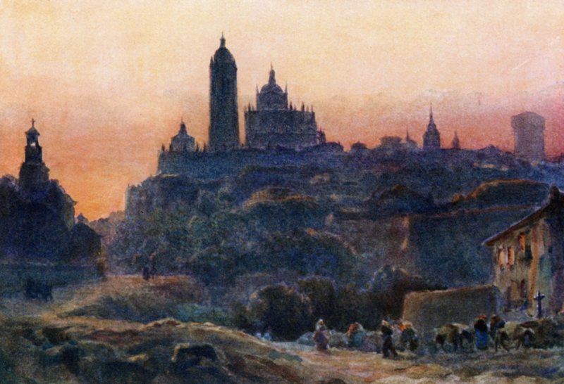 Segovia, při západu slunce (barva litho) od William Wiehe Collins