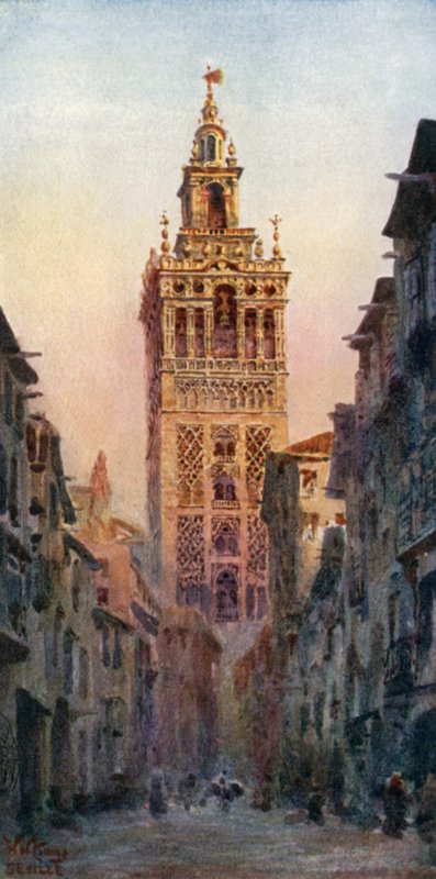 Sevilla, věž Giralda (barevná lito) od William Wiehe Collins